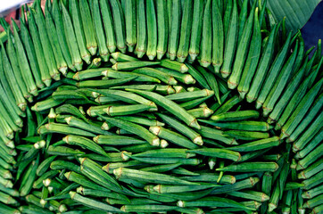 Vegetable lady's finger or okra display in shop