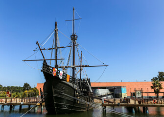 Caravel Santa Maria at the Wharf of the Caravels at La Rábida. Huelva, Andalusia, Spain.