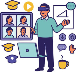 Virtual Learning Vector Illustration on White Background