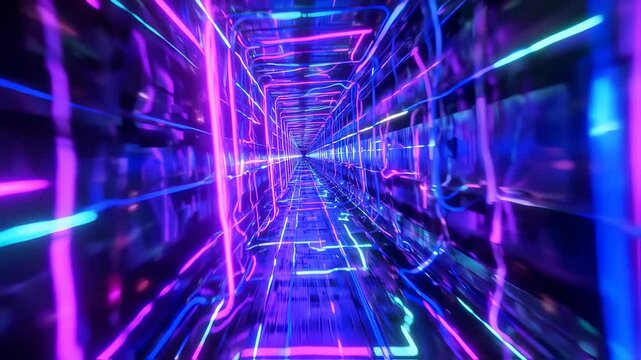 Abstract neon light tunnel background loop for futuristic technology visuals