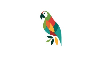 Fototapeta premium Playful parrot logo, stylized beak and feather shapes, tropical color palette, white background