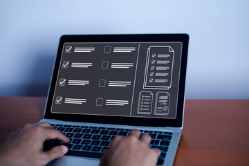 Businessman working on computer using laptop. Concept of business performance tracking and...