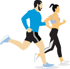 isolated man and woman vector jogging illustration with transparent background .eps