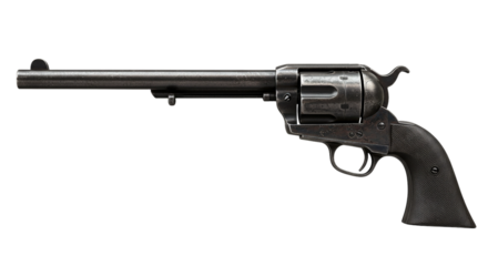 A weathered Colt Peacemaker evokes the spirit of the Wild West tales of justice and a bygone on transparent background