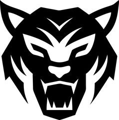 Roaring tiger face in black silhouette, powerful animal vector.