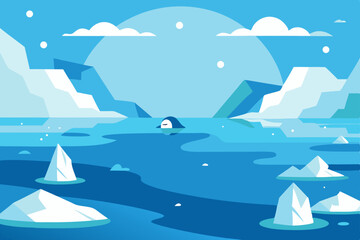 peaceful arctic scene with floating icebergs  calm 
