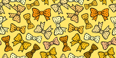seamless mustard yellow polka dot bows pattern butter yellow background vibrant colorful texture fun design