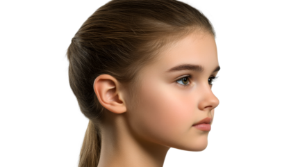 Teen with Side Profile, Fair Skin, Light Brown Hair, Isolated, cut out transparent
