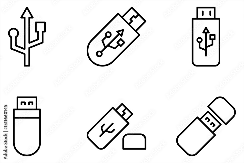 Fototapete usb flash drive vector icon set. usb disk simbol on white background