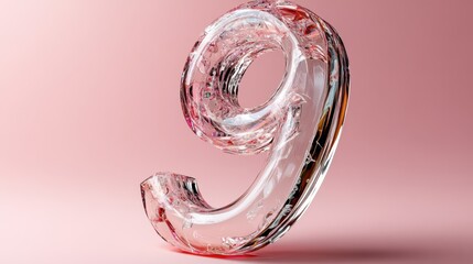 Translucent glass number nine sculpture on pink background