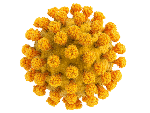 Microscopic Virus: Golden Yellow Sphere with Detailed Surface Structure, PNG