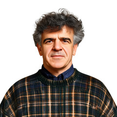 Obraz premium Mature man with salt and pepper hair, shoulder portrait, cut out transparent