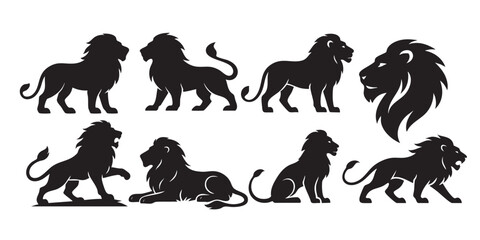 Obraz premium lion silhouette set vector illustration
