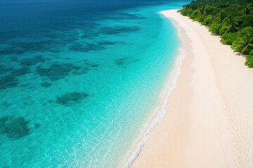Endless expanse of ocean meets sandy beach in stunning aerial view.