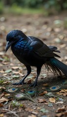 black raven on the ground