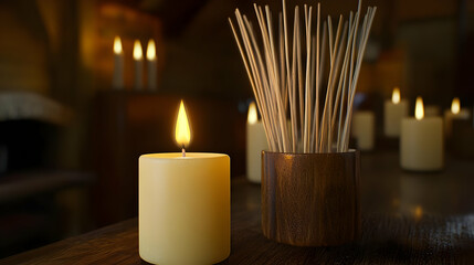 Warm Candlelight And Wooden Sticks Decor
