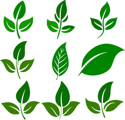  Green Leaf and Plant Sprout Icon Set for Eco, Nature, and Growth Concepts