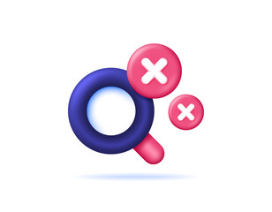 illustration of a magnifying glass with a cross symbol. the concept of error search and analysis. finding an error and problem. troubleshooting. symbol or icon. minimalist 3d style design