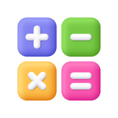 Calculator, math device. Square buttons with math sign. Addition, subtraction, multiplication. Financial analytics, arithmetic operations concept. 3d vector icon. Cartoon minimal style.