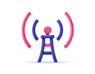 illustration of a tower sending a signal wave. concept of transmitting antenna. communication technology. sending information. symbol or icon. minimalist 3d style design