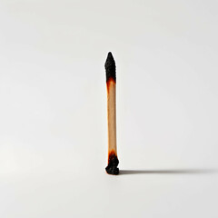 A single matchstick with a burnt tip placed horizontally across a white page