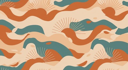 Contemporary Seamless Summer Pattern &mdash; Organic Forms in Burnt Orange, Sandy Beige, and Minimalist Style