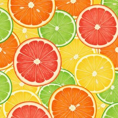 Citrus Summer Pattern &mdash; Vibrant Sliced Lemons, Limes, Oranges, and Grapefruits in Watercolor Style