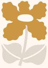 Neutral colors floral vector illustration. Minimalist poster design with simple abstract flower