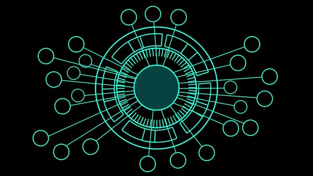 Topology  animation on black background,Glowing Business, Technology, Internet and network concept.cc light rays Software Technology Process System black background.