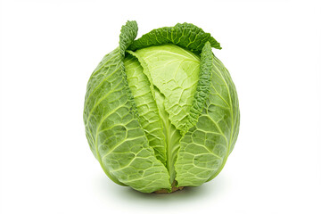 Fototapeta premium Fresh, healthy green head of cabbage isolated on a white background