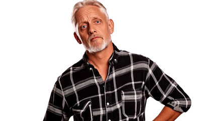 Mature man with skeptical expression, cut out transparent