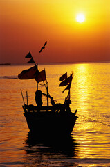 Fishing boat in creek, Mahim, Bombay Mumbai, Maharashtra, India