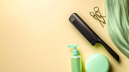 Flat Lay Hair Styling Products In Pastel Colors