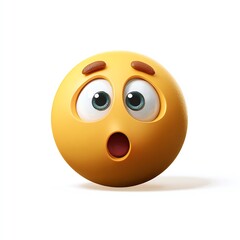 Astonished Emoticon A 3D Rendered Yellow Sphere with Wide Eyes and Open Mouth, Expressing Shock and Surprise Against a Pure White Background