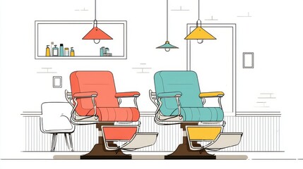 Interior design of a barber shop with two chairs
