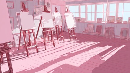 Pastel art room with sunlight