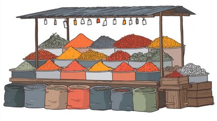 Spice market stall illustration