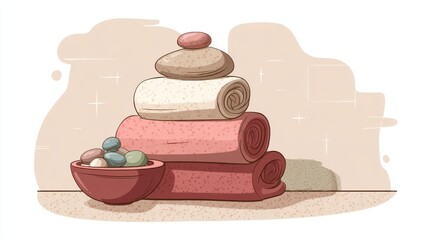 Stacked towels and stones, spa scene