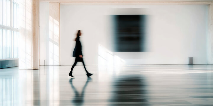  Dynamic Image of a Single Figure Walking in Light-Filled Space