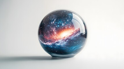 The universe and galaxy in a transparent glass ball. Abstract design photo of nature, environment and space concept.