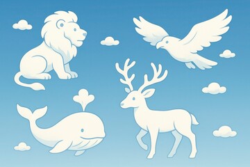 Fototapeta premium Vector Cloud Animal Silhouettes Collection (Set on Blue Sky)
