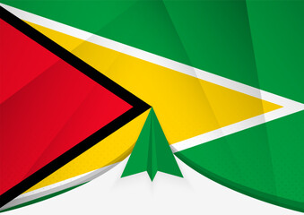 Guyana Flag with Abstract Paper Airplane Design, National Flag in a geometric folded paper style.