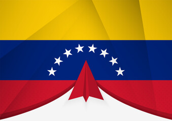 Venezuela Flag with Abstract Paper Airplane Design, National Flag in a geometric folded paper style.