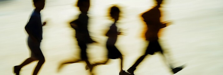 Blurred Silhouettes of Running Children in Motion