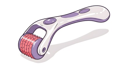Obraz premium Illustration of a white and purple derma roller with a pink spiked roller head