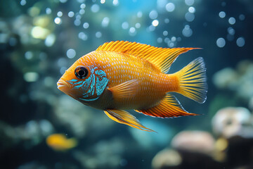 Obraz premium Fish with blue and yellow stripe.