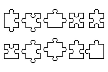 Jigsaw line icon, Simple puzzle pieces, Jigsaw template elements line set, Puzzle icon isolated on white background. Vector illustration design