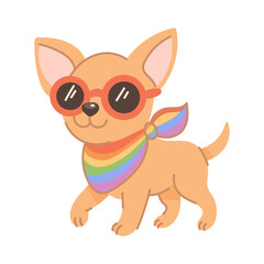 Cute Chihuahua with Rainbow Scarf and Pride Sunglasses