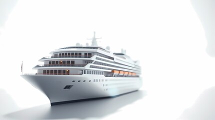 Fototapeta premium A sleek white cruise ship with multiple decks and a prominent bow, isolated against a stark white background