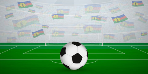 New Caledonian Football Arena Full of Fans with National Flags, Sports Event Illustration.
